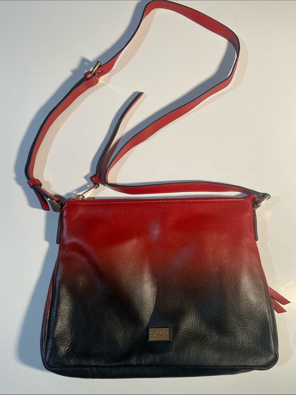 Lodis leather crossbody bag  red-to-black ombre (gradient) finish